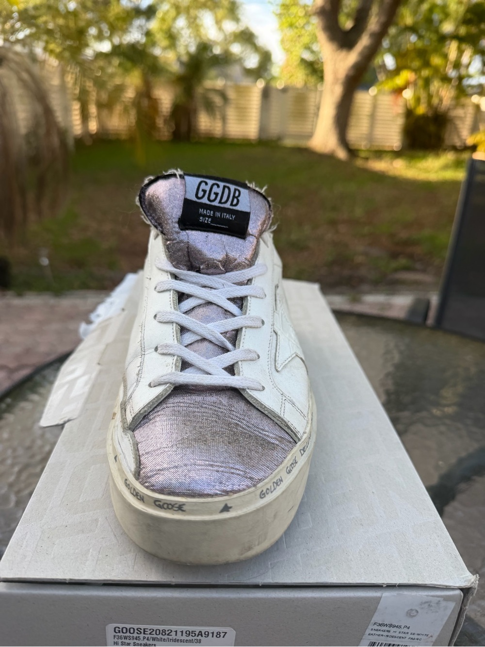 Golden Goose Beige and White Shoebox with Labels